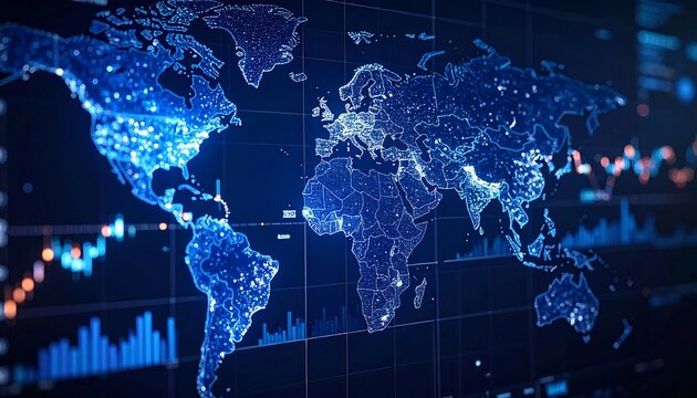 World map with digital data