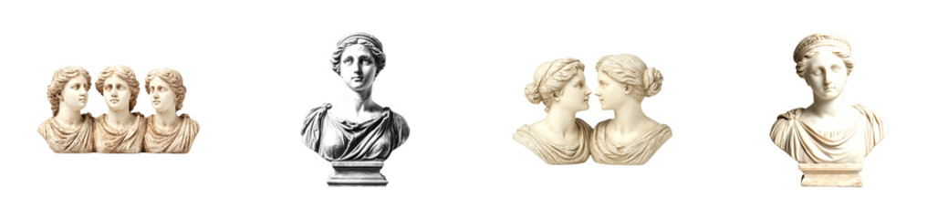 Obraz premium Elegant marble sculptures displaying classical artistry museum gallery indoor eye-level cultural heritage cut out set