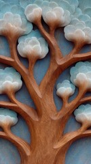 Decorative tree relief artwork showcasing intricate branches and stylized foliage design