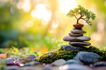 Zen Garden Bonsai Tree Balancing Act of Nature and Serenity