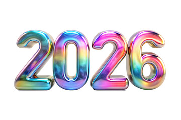 3d iridescent year 2026 numbers isolated on white background PNG,AI GENERATED