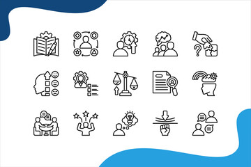 Life Skills icon set with Communication, Problem solving, Emotional intelligence, Soft skills, Resilience, Creative thinking, Confidence.