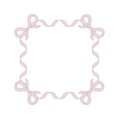 Square pastel pink ribbon frame with bows on corners. Delicate and elegant border design perfect for wedding invitations, baby girl shower cards, and romantic stationery.