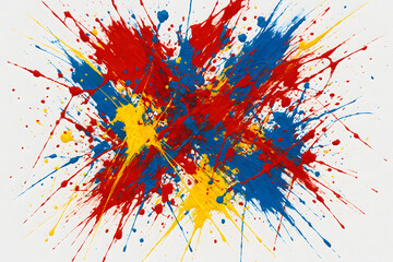 Paint Splatter Explosion with Bold Primary Colors on White