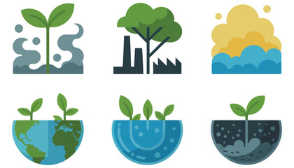 A vibrant vector illustration of diverse green plants, trees, and leaves, symbolizing nature's growth and eco-friendly design concepts for spring and earth life