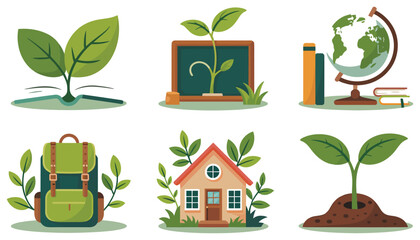 A set of eco leaf and tree icons illustrating nature, growth, and environmental concepts