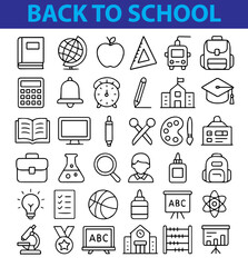 Set of Back to School Icons ,  Education, Learning & Supplies 