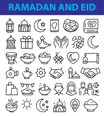 Fototapeta premium set of Ramadan & Eid Icons, Islamic Festival, Fasting, and Celebration Vector Pack