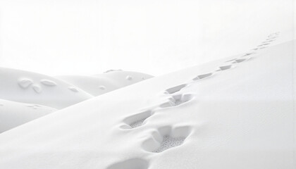 Fototapeta premium Indistinct footprints in snowy landscape, mystery and tranquility
