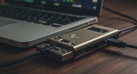Laptop connected to external hard drive