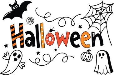 Spooky Halloween Illustration Ghosts, Bats, and Spiders