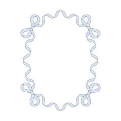 Elegant oval frame made of light blue ribbon with bows. Perfect for wedding invitations, baby boy announcements, greeting cards, or romantic vintage design projects.