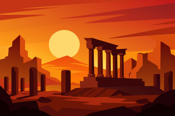 Fototapeta premium Ancient temple of heaven at sunset, a silhouette against the orange urban sky with clouds