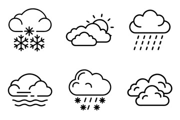 Weather icons depicting different conditions in minimalist style  