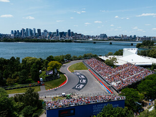 Fototapeta premium 14th of June 2025. Helicopter flight view of the Formula 1 Circuit Gilles Villeneuve in Montreal. Quebec, Canada