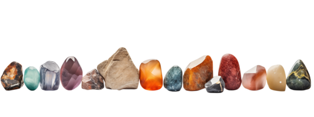 Vibrant Gemstone Collection: A Spectrum of Natural Beauty on transparent background png