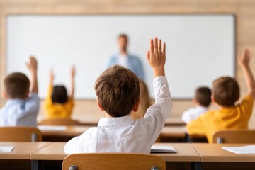 High School Students Raising Hands in Classroom