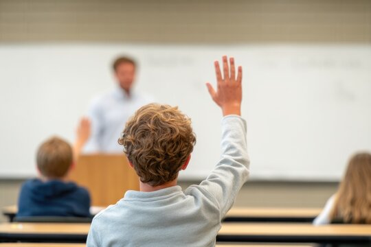 Schoolboy Raising Hand During Lesson