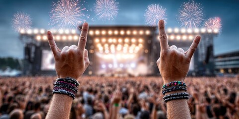 Fans Celebrate at Music Festival with Fireworks