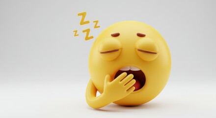 3D yawning sleepy emoji with closed eyes, hand over mouth and Zs above, expressing tiredness or boredom on white background