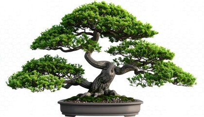 Detailed bonsai tree against white