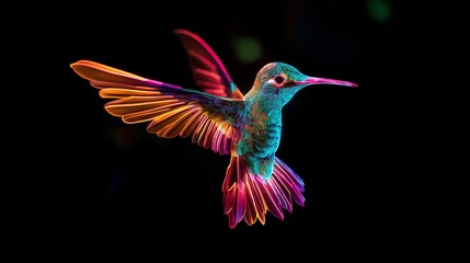 Obraz premium neon flying hummingbird, abstract bird, vector