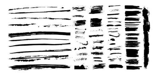 Collection of paint brush stroke, ink splatter, grunge line, artistic design elements. Dirty overlay, watercolor splash, black silhouette. Social media business banner art. hand drawn. Not AI Vector
