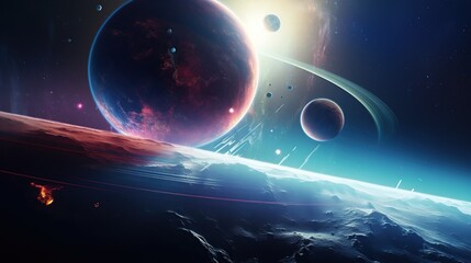 Cosmic Planets Orbiting Frozen World.