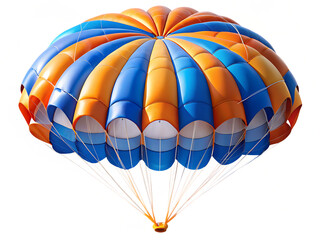 Fototapeta premium colorful parachute with blue and orange segments isolated on white background PNG,AI GENERATED