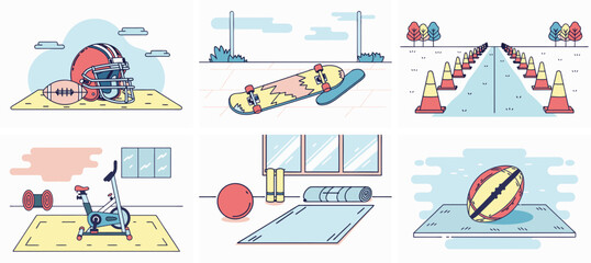 Sports equipment and gym accessories in flat design style  