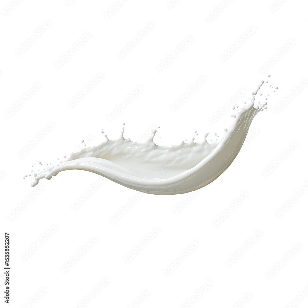 Poster splash of milk captured mid air, creating dynamic and fluid shape against transparency background. i