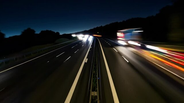 German Autobahn at Night Traffic