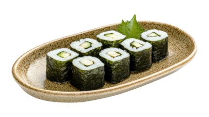 Maki sushi on a beautifully arranged plate isolated