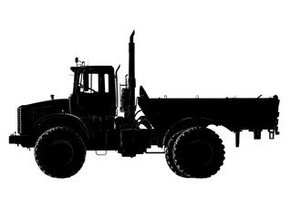 Naklejka premium Silhouette of a heavy-duty truck against a bright background, showcasing its rugged features and imposing presence.