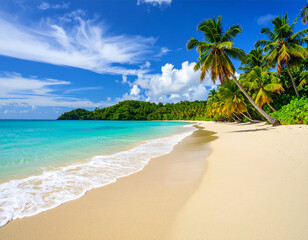 Obraz premium Beautiful beach with palms and turquoise sea in Jamaica island.