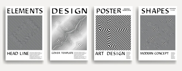 Modern posters . Vector design composition with various geometric shapes . Abstract contemporary art . Vector art ideal for media, ads, covers, brochures, banners. Black and white.