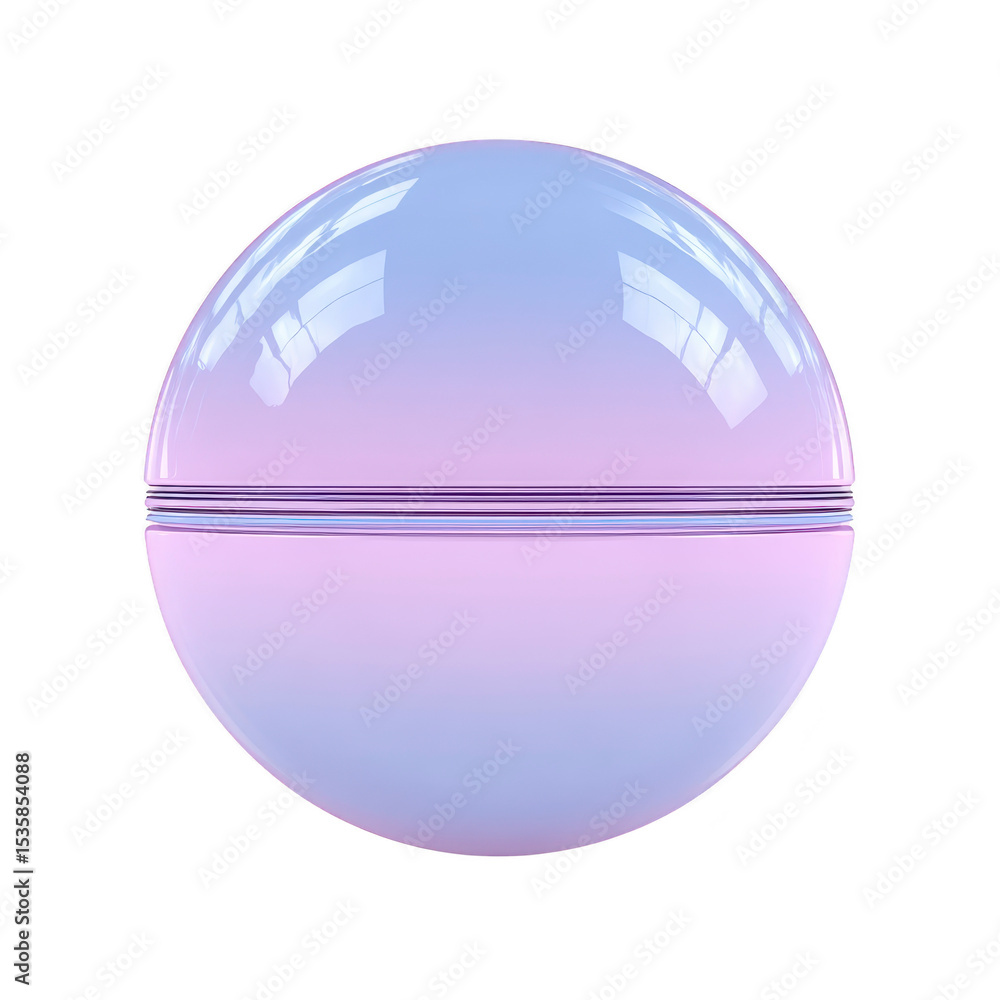 Poster glossy, spherical object with smooth surface and gradient of pastel colors, including purple and blu