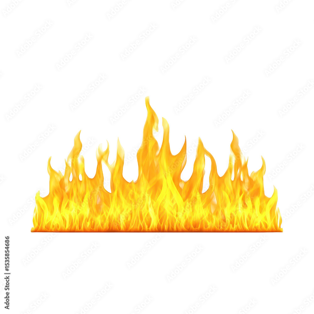 Poster row of bright, yellow flames with transparent background, creating dramatic and intense effect. fire