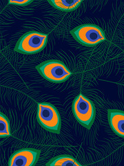 dark peacock feather seamless pattern vibrant eye-catching design for luxurious textiles and exotic decor ornate feather endless tileable background poster