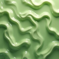 Seamless green wavy liquid gel, cream plastic texture background. Abstract pattern with shiny, smooth surface, cosmetic beauty product design. Close-up shot. Clean fresh flow for shampoo, lotion,