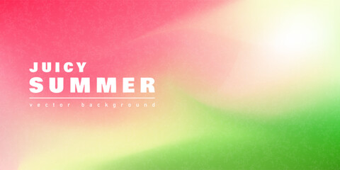 Juicy summer abstract blurred gradient background in vibrant watermelon pink and fresh green hues with grainy texture, for refreshing seasonal design or bright event promotion. Vector illustration.