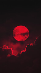 A red moon glows brightly in the night sky, casting an eerie light over the landscape below. Generative AI
