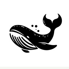 Naklejka premium Whale Silhouette Icon – Black Vector Baleen Whale Spouting Water with Raised Fluke on White Background