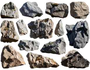 Pile of stone Collection, real mountain rock without background