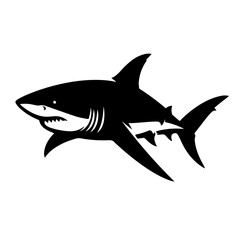 Shark Silhouette Icon &ndash; Black Vector Marine Predator with Streamlined Body and Dorsal Fin on White Background