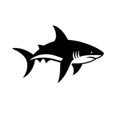 Shark Silhouette Icon &ndash; Black Vector Marine Predator with Streamlined Body and Dorsal Fin on White Background