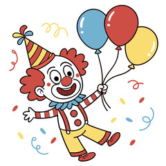 Naklejka premium Cheerful Clown with Balloons and Confetti Illustration