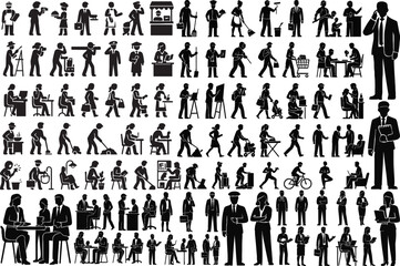 Professionals and Daily Life Silhouettes Work & Routine Activity Vector Collection
