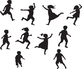 Silhouette Collection Children Playing, Running, Jumping