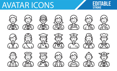 Editable Professions Avatar Icon Set for User Profiles and Marketing